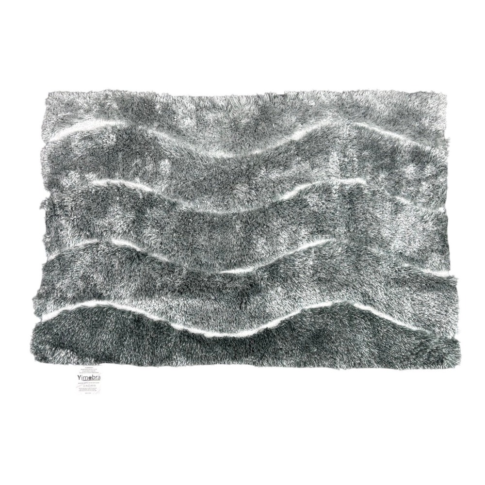 Yimobra Luxury Shaggy Wave Bath Mat Grey White 20x30 Non-Slip Plush Rug‎